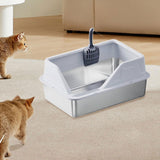 Maxbell Portable Stainless Steel Cats Litter Pan and Scooper Easy to Clean for Big Cats Light Gray