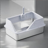 Maxbell Portable Stainless Steel Cats Litter Pan and Scooper Easy to Clean for Big Cats Light Gray