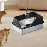 Maxbell Portable Stainless Steel Cats Litter Pan and Scooper Easy to Clean for Big Cats Black