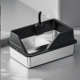 Maxbell Portable Stainless Steel Cats Litter Pan and Scooper Easy to Clean for Big Cats Black