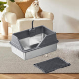 Maxbell Cat Litter Tray with Raised Edges Splashproof Large Capacity Include Scooper Deep Gray