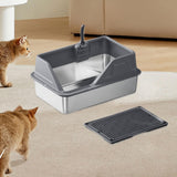 Maxbell Cat Litter Tray with Raised Edges Splashproof Large Capacity Include Scooper Deep Gray