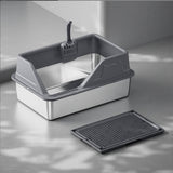 Maxbell Cat Litter Tray with Raised Edges Splashproof Large Capacity Include Scooper Deep Gray