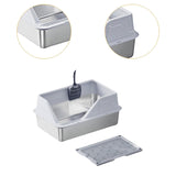 Maxbell Cat Litter Tray with Raised Edges Splashproof Large Capacity Include Scooper Light Gray