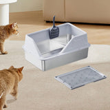 Maxbell Cat Litter Tray with Raised Edges Splashproof Large Capacity Include Scooper Light Gray