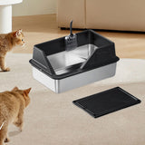 Maxbell Cat Litter Tray with Raised Edges Splashproof Large Capacity Include Scooper Black