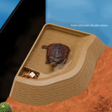 Maxbell Reptile Bathing Pool Aquarium Habitat Accessories Tortoise Feeder for Turtle Brownish Yellow
