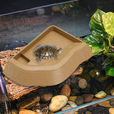 Maxbell Reptile Bathing Pool Aquarium Habitat Accessories Tortoise Feeder for Turtle Brownish Yellow