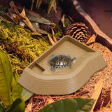 Maxbell Reptile Bathing Pool Aquarium Habitat Accessories Tortoise Feeder for Turtle Brownish Yellow