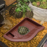 Maxbell Reptile Water Dish with Ramp Landscape Reptile Bathing Pool for Lizard Snake Brownish Red