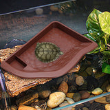 Maxbell Reptile Water Dish with Ramp Landscape Reptile Bathing Pool for Lizard Snake Brownish Red