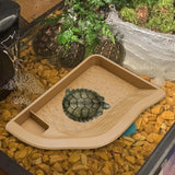 Maxbell Reptile Water Dish with Ramp Landscape Reptile Bathing Pool for Lizard Snake Brownish Yellow