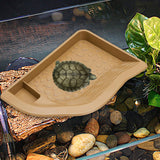 Maxbell Reptile Water Dish with Ramp Landscape Reptile Bathing Pool for Lizard Snake Brownish Yellow