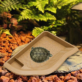 Maxbell Reptile Water Dish with Ramp Landscape Reptile Bathing Pool for Lizard Snake Brownish Yellow