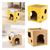 Maxbell Cardboard Cat House Playing Cat Scratch House for Kittens Cats Small Animals Yellow