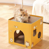 Maxbell Cardboard Cat House Playing Cat Scratch House for Kittens Cats Small Animals Yellow