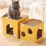 Maxbell Cardboard Cat House Playing Cat Scratch House for Kittens Cats Small Animals Yellow