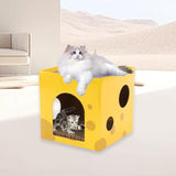 Maxbell Cardboard Cat House Playing Cat Scratch House for Kittens Cats Small Animals Yellow