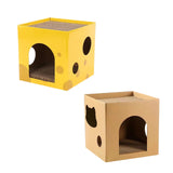 Maxbell Cardboard Cat House Playing Cat Scratch House for Kittens Cats Small Animals Yellow