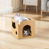 Maxbell Cardboard Cat House Playing Cat Scratch House for Kittens Cats Small Animals Brown