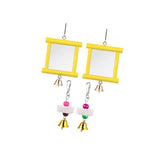 Maxbell 2x Chicken Mirror Toys Interactive Birds Parakeets with Bell Yellow