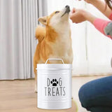 Maxbell Dog Food Storage Container Portable Sealing Sturdy Metal Handle 54oz Pet Jar white