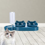 Maxbell Triple Cats Bowls Feeder Small Medium Large Cat Dog Feeding Dishes Deep Blue