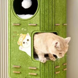 Maxbell Cat House Covered Tunnel Condo Indoor Outdoor Cats Pet 2 Storey Cat Bed Cave Green