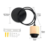 Maxbell Wood Pendant Light Cord E27 Socket Pendant Lamp Fitting for Bar Bedroom Cafe Wood Black