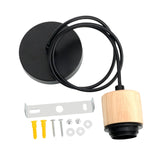 Maxbell Wood Pendant Light Cord E27 Socket Pendant Lamp Fitting for Bar Bedroom Cafe Wood Black