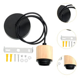 Maxbell Wood Pendant Light Cord E27 Socket Pendant Lamp Fitting for Bar Bedroom Cafe Wood Black