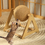 Maxbell Scratching Ball Stable Wood Base Pet Scratcher Toy for Chinchillas Home Cats 20cmx17cmx22cm