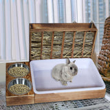Maxbell Rabbit Hay Feeder with Litter Box Guinea Pig Outside Hay Rack Large Capacity