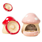 Maxbell Ceramic Hamster House Nest with Feeding Bowl for Ferret Squirrels Chinchilla Red