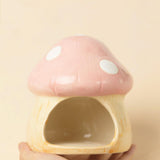 Maxbell Ceramic Hamster House Nest with Feeding Bowl for Ferret Squirrels Chinchilla Pink