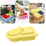 Maxbell Silicone Snack Container Portable Double Compartment for Kitchen Fruits Work Yellow