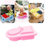Maxbell Silicone Snack Container Portable Double Compartment for Kitchen Fruits Work Pink