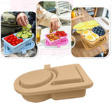 Maxbell Silicone Snack Container Portable Double Compartment for Kitchen Fruits Work Khaki