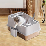 Maxbell Cat Litter Box Fully Enclosed Lightweight Splash Guard 60x40x35cm Cat Bedpan Grey