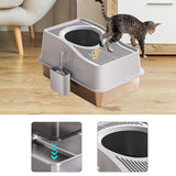 Maxbell Cat Litter Box Fully Enclosed Lightweight Splash Guard 60x40x35cm Cat Bedpan Grey