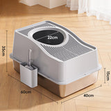 Maxbell Cat Litter Box Fully Enclosed Lightweight Splash Guard 60x40x35cm Cat Bedpan Grey
