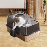Maxbell Fully Enclosed Cat Litter Box Toilet Sturdy Splash Free Versatile Cat Bedpan Black
