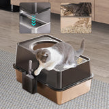 Maxbell Fully Enclosed Cat Litter Box Toilet Sturdy Splash Free Versatile Cat Bedpan Black