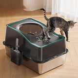 Maxbell Fully Enclosed Cat Litter Box Toilet Sturdy Splash Free Versatile Cat Bedpan Black