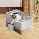 Maxbell Fully Enclosed Cat Litter Box Toilet Sturdy Splash Free Versatile Cat Bedpan Grey