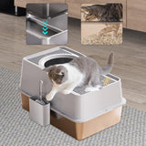 Maxbell Fully Enclosed Cat Litter Box Toilet Sturdy Splash Free Versatile Cat Bedpan Grey