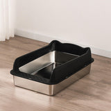 Maxbell Open Top Cat Litter Box Splashproof Cat Sand Box Cat Litter Basin Litter Pan Black