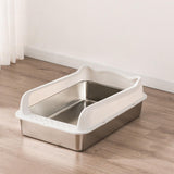 Maxbell Open Top Cat Litter Box Splashproof Cat Sand Box Cat Litter Basin Litter Pan White
