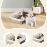 Maxbell Open Top Cat Litter Box Splashproof Cat Sand Box Cat Litter Basin Litter Pan White