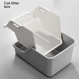 Cat Litter Box Professional Compact Multifunctional Anti Leakage Litter Tray White Gray